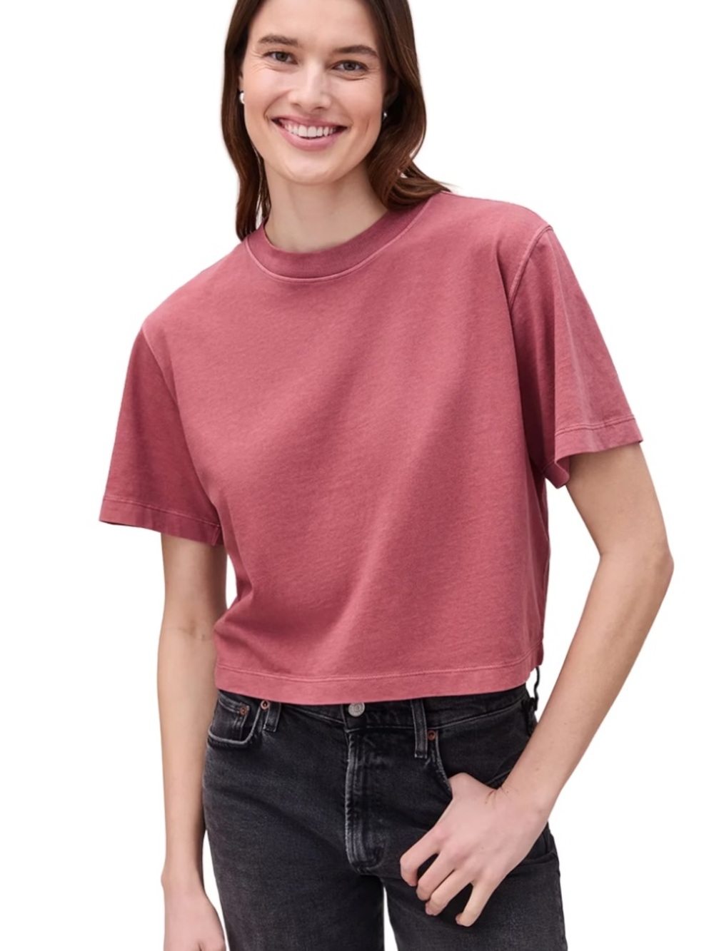 Urban Outfitters Women's Relaxed Crop T-Shirt in Dusty Rose